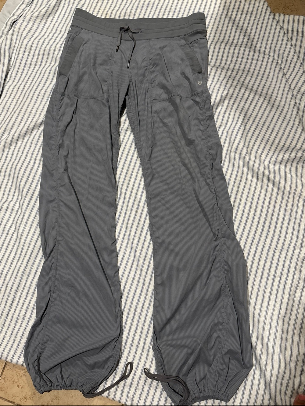 Y2K retro style Lululemon Dance Studio Pants Mid Rise Pinstriped Graphite Grey 8